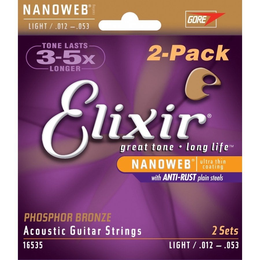 Elixir 16535 Nanoweb Phosphor Bronze 2'li Akustik Gitar Teli (12-53)