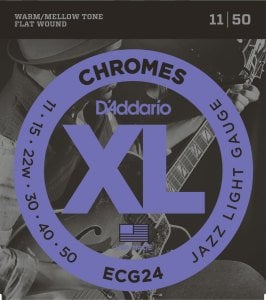 D'Addario ECG24 Chromes Flat Wound, Jazz Light, 11-50 Takım Tel - Elektro Gitar teli 011-050