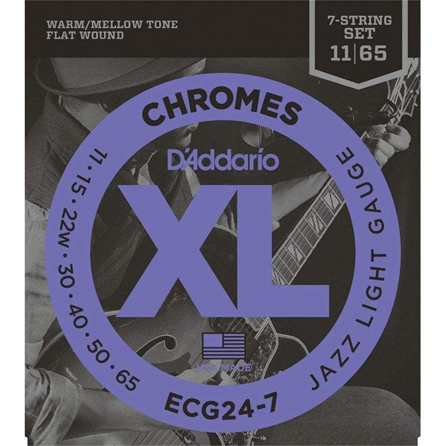 D'Addario ECG24-7 Chromes Flat Wound, 7-String, Jazz Light, 11-65 Takım Tel - 7 Telli Elekro Gitar Teli