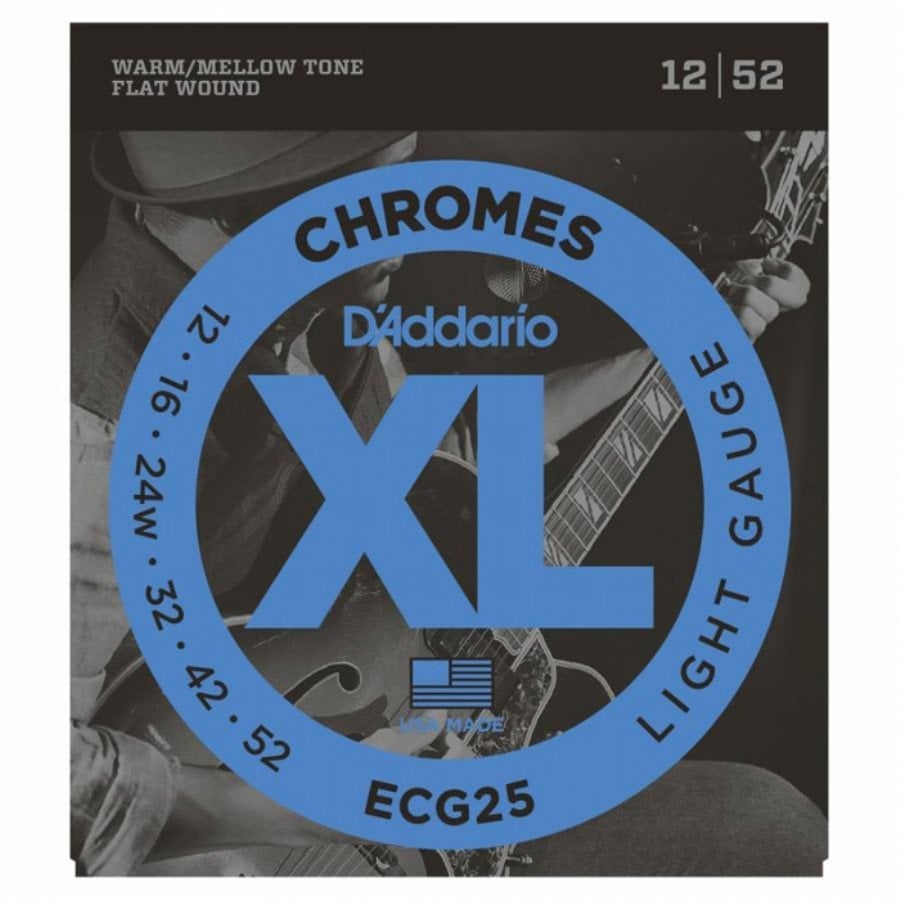 D'Addario ECG25 Chromes Flat Wound, Light, 12-52 Takım Tel - Elektro gitar teli 012-052