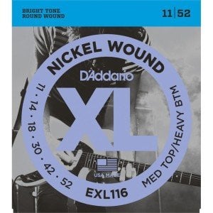 D'Addario EXL116 Nickel Wound, Medium Top/Heavy Bottom, 11-52 Takım Tel - Elektro Gitar Teli 011-052