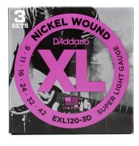 D'Addario EXL120-3D Super Light Takım Tel - Elektro Gitar Teli 009-042 (3 Set)