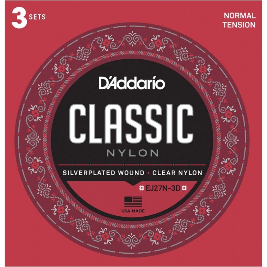 D'Addario EJ27N-3D Student Nylon, Normal Tension 3 Paket Takım Tel - Klasik Gitar Teli