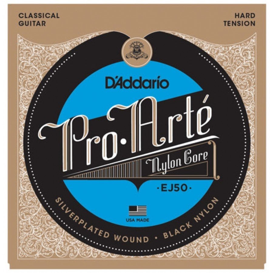 D'Addario EJ50 Pro-Arté Black Nylon, Hard Tension Takım Tel - Klasik Gitar Teli